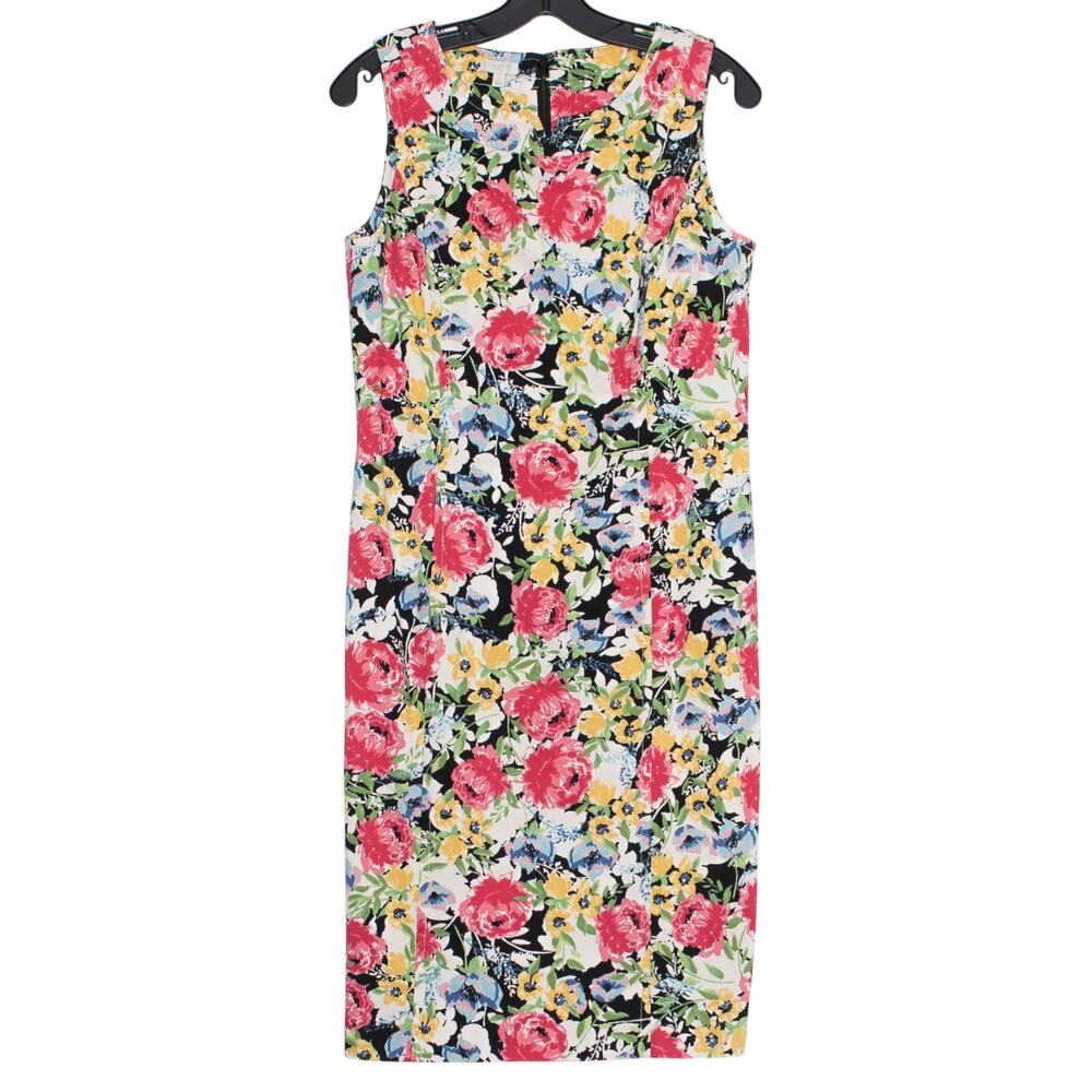 Talbots Floral Sheath Dress Sleeveless Cottagecore Bold Colorful Spring Summer 8